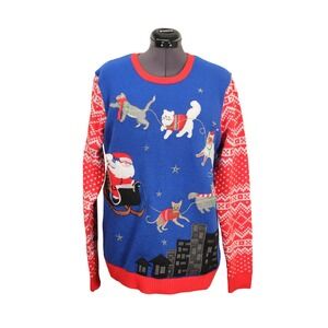 Jolly Sweaters‎ Meowy Christmas Ugly Cat Holiday Sweater Size L Light Up Adult
